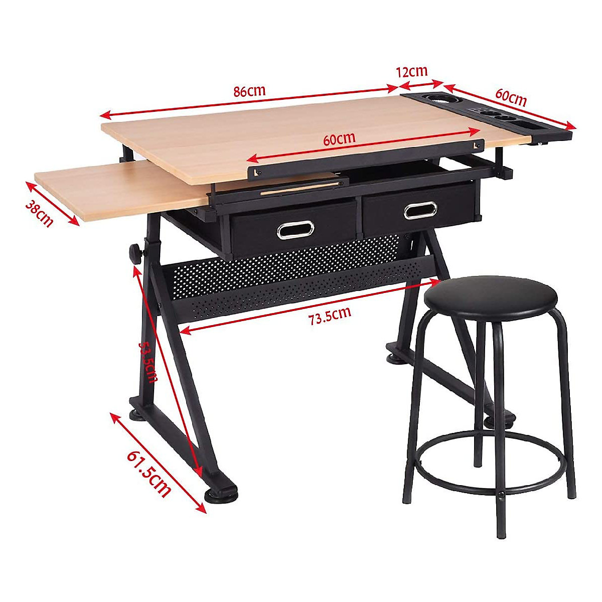 Schreibtisch mit Hocker höhenverstellbar neigbar