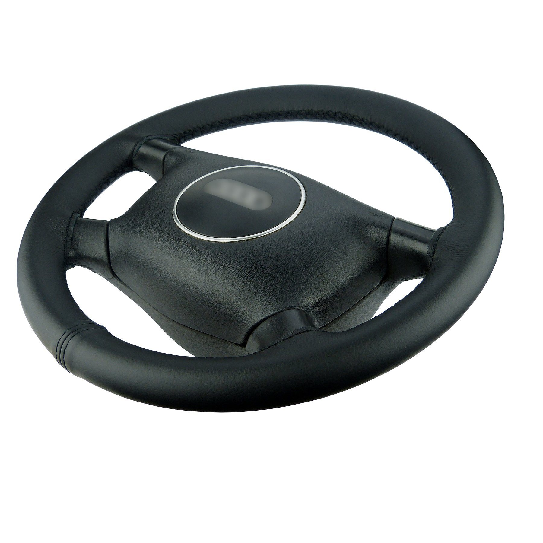 LECO Lenkradbezug Lenkradhülle Auto schwarz mit bunter Naht für viele Modelle von VW, Echtleder