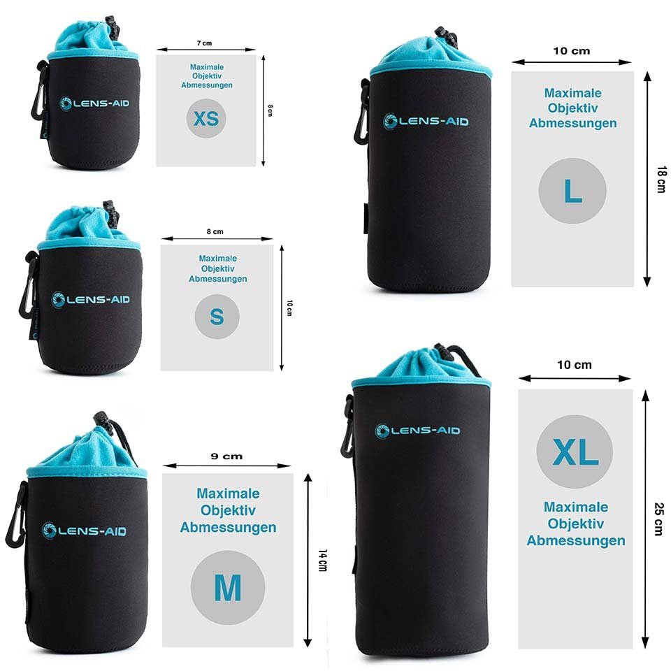 Lens-Aid Kameratasche Neopren Objektivbeutel mit Fleece-Fütterung als Set oder einzeln Objektivtasche BZW. Köcher als Schutz für Objektiv, Blitz, Monitor, Kamera-Zubehör