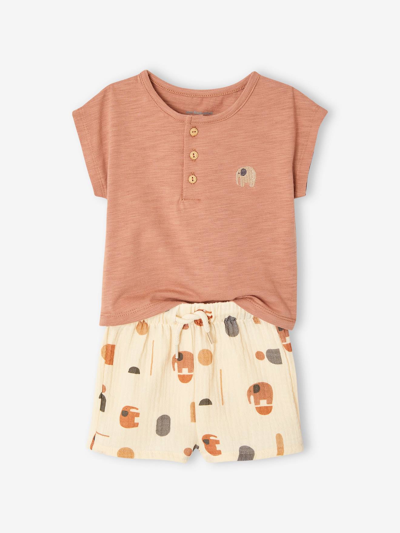 Vertbaudet Baby-Set: T-Shirt & Shorts - mokka