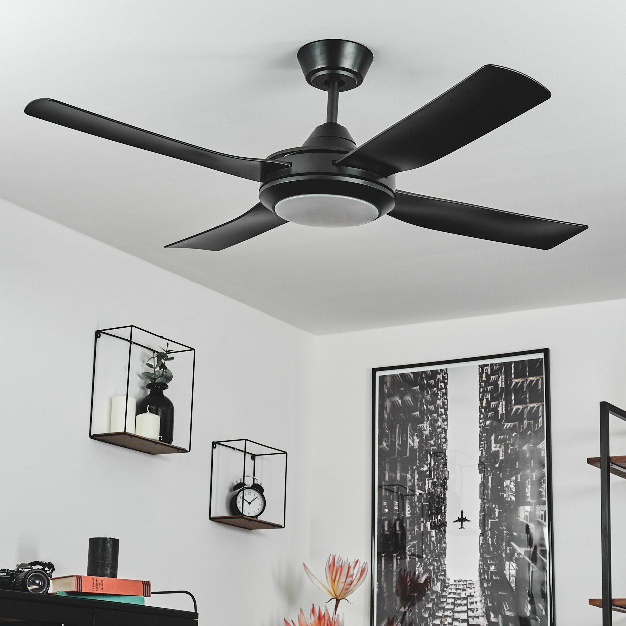 hofstein Tischturmventilator Deckenventilator aus Metall/Kunststoff in Schwarz/Weiß