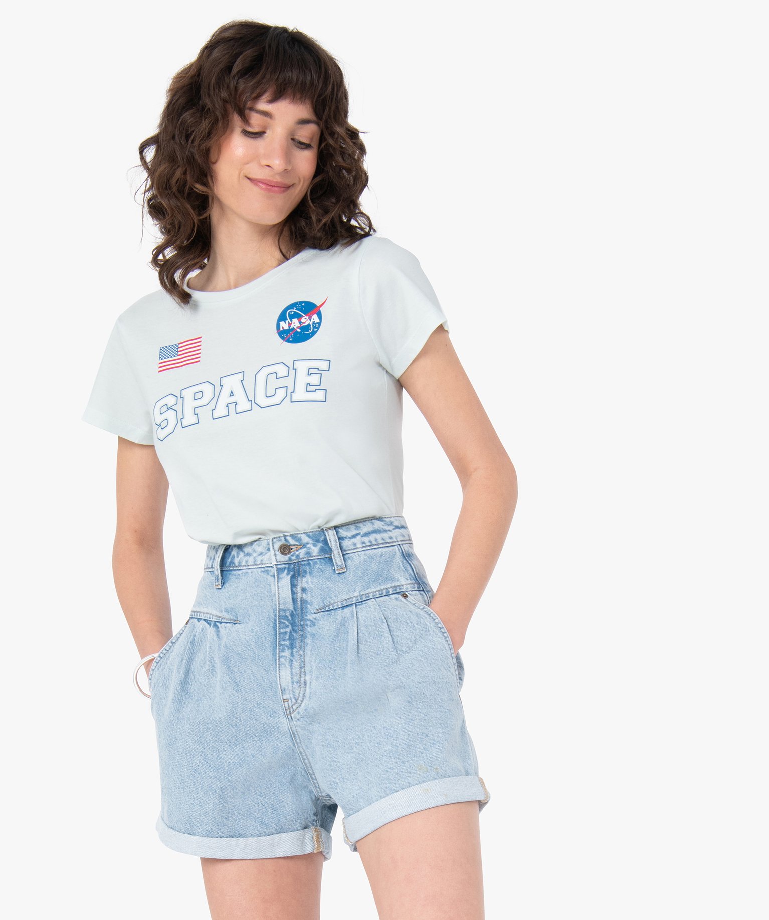 Tee-shirt femme à manches courtes avec inscription – The ... bleu | GEMO