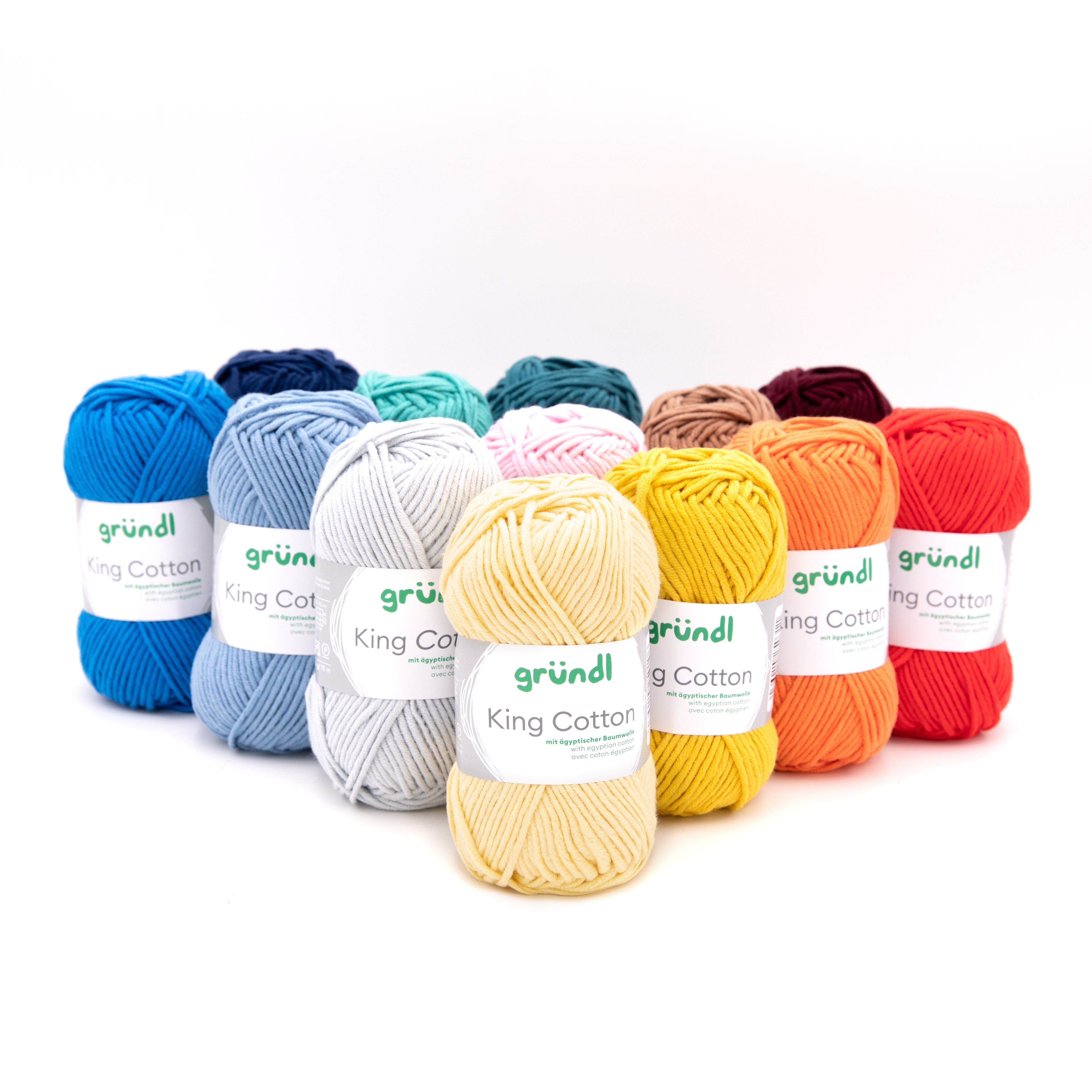 Gründl Wolle King Cotton Baumwollgarn Strickgarn Häkelwolle, 78,00 m (50g Handstrickgarn, Strickwolle, Baumwollmischgarn mit ägyptischer Baumwolle, zum Stricken und Häkeln für Nadelstärke 6 - 7 mm), mit Häkel - Anleitung zum download