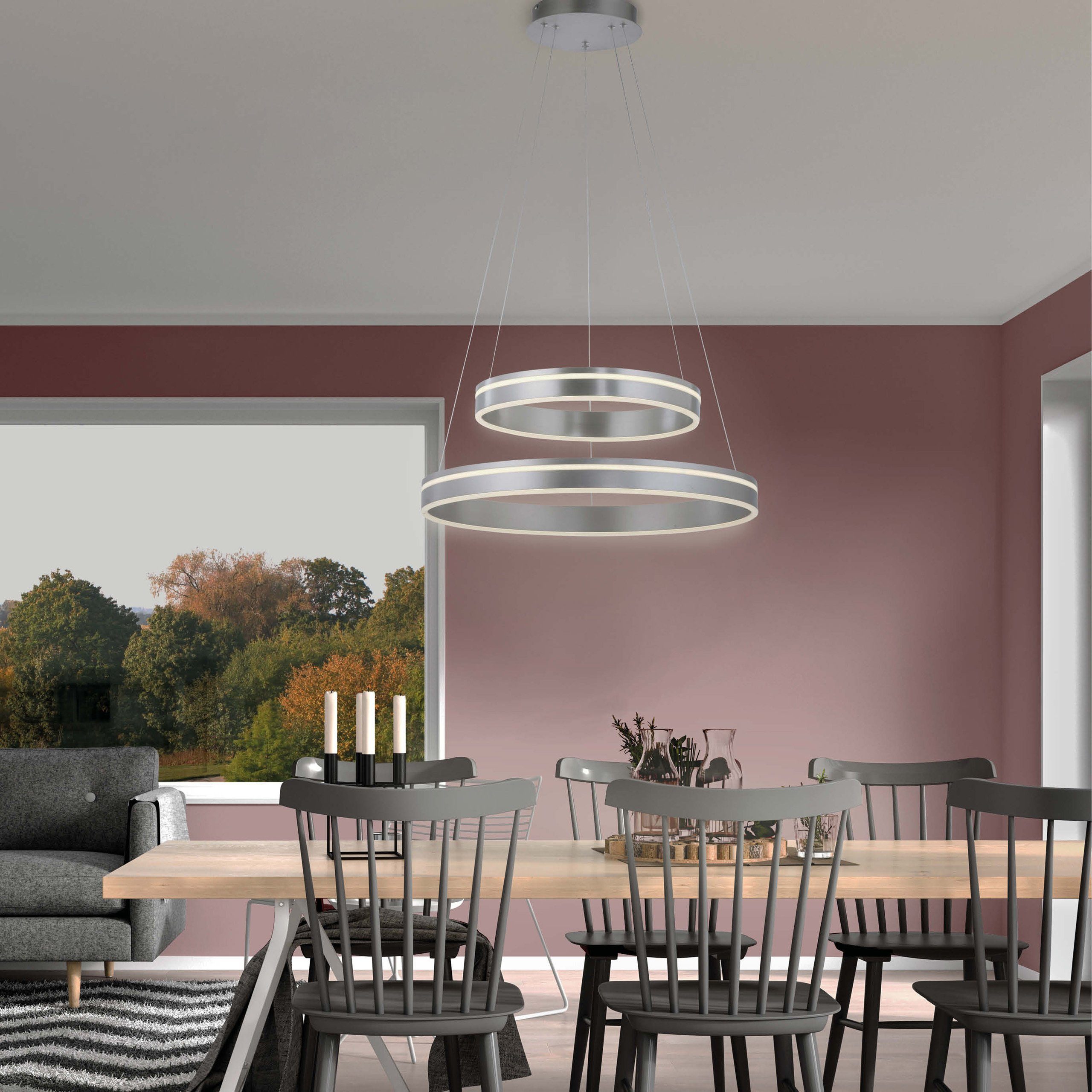 Paul Neuhaus Smarte LED-Leuchte LED Pendellampe Smart Home Q VITO, Smart Home, RGB+W-Farbregelung, Dimmfunktion, Memoryfunktion, mit Leuchtmittel, messing matt rund doppel Ring Fernbedienung