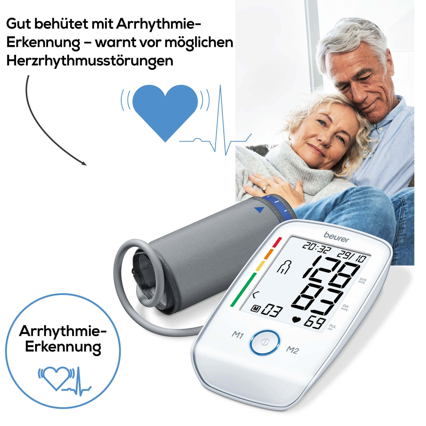 Beurer Oberam-Blutdruck-messgerät BM 45-Beleuchtetes Oberarm-Blutdruckmessgerät mit ergonomischen XL-Display