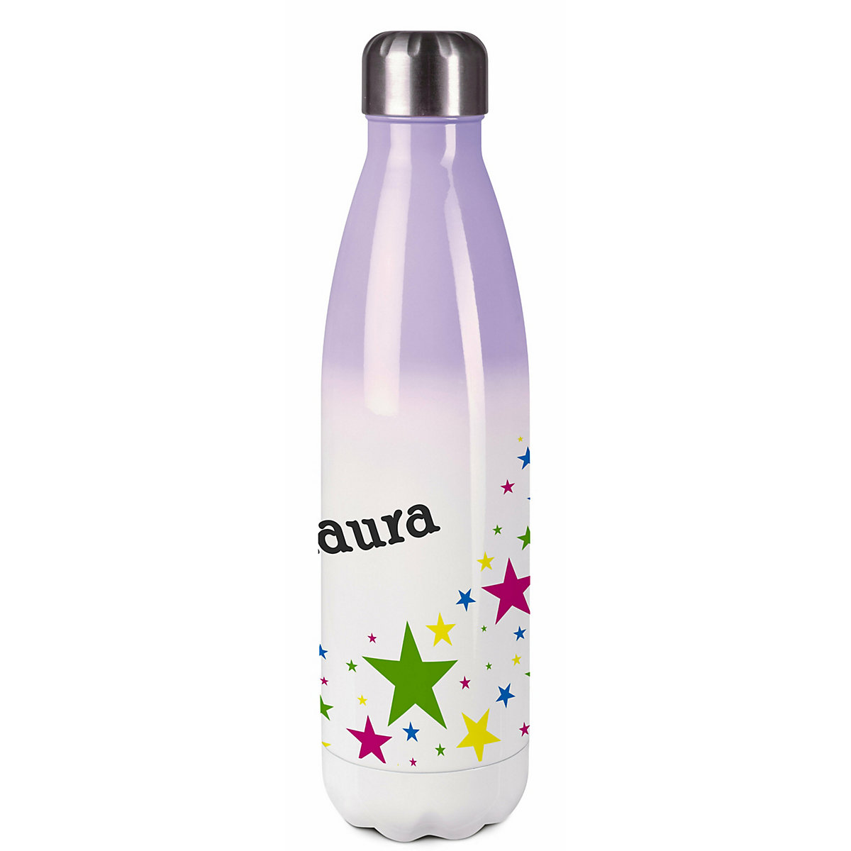 Edelstahl Kinder Thermoflasche / Trinkflasche bunt Sterne Spülmaschinenfest, Auslaufsicher, Bruchfest, Doppelwandig, Für Heißgetränke geeignet, Mit Deckel, Isoliert