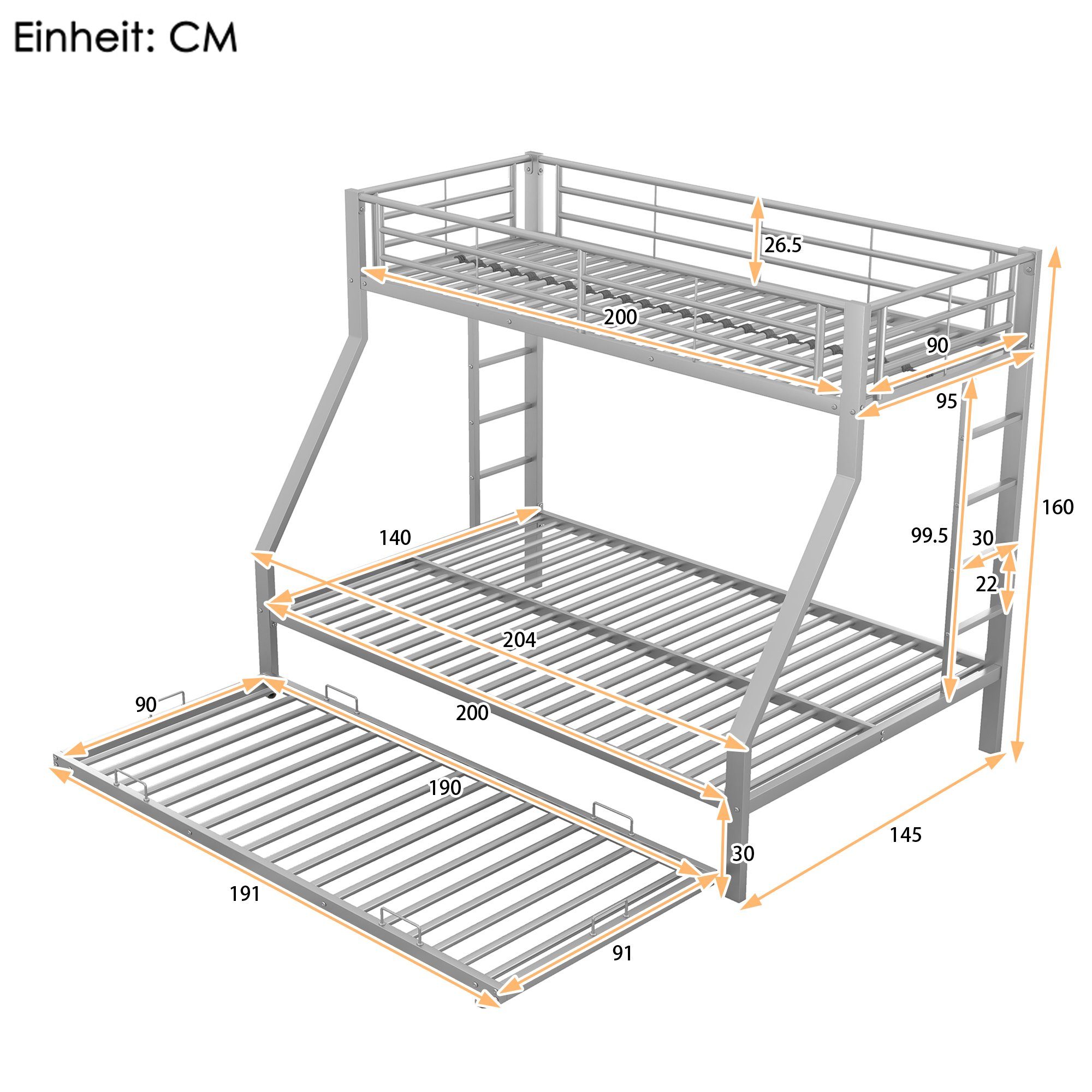 REDOM Etagenbett Kinderbett, Metallbett mit ausziehbarem Bett (Jugendliche, Erwachsene, einfach zu montieren, 90(140)x200cm, mit Leiter auf beiden Seiten für Kinder), Matratze nicht enthalten