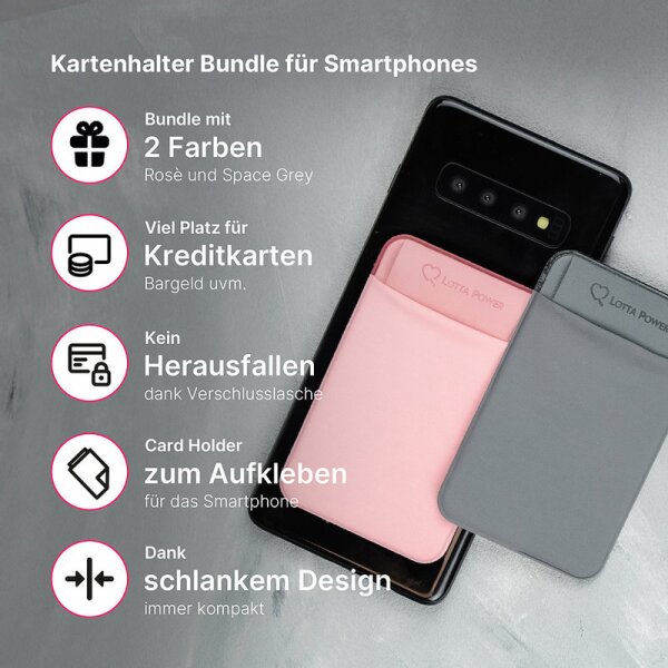 Lotta Power SoftCase Kartenhalter für Smartphones Grey + Rose Bundle (2er Set) Smartphoneaccessoire