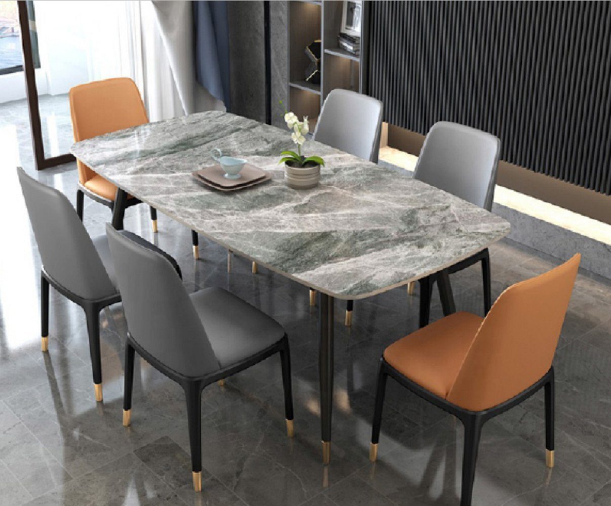 JVmoebel Esszimmer-Set Luxuriöser Esstisch 6x Designer Kunstleder Stühle Stilvolle Essgruppe, (7-St., 1x Esstisch + 6x Stühle), Made in Europa
