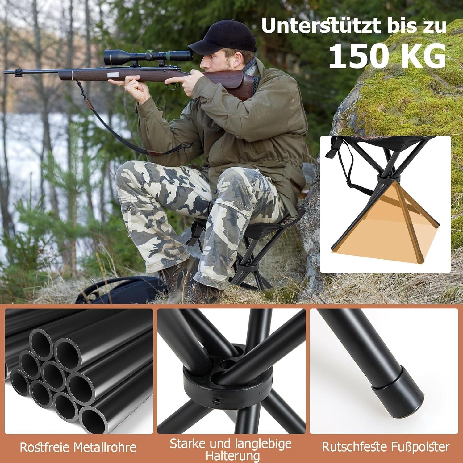 KOMFOTTEU Campinghocker Klapphocker (2er Set), bis 150kg belastbar