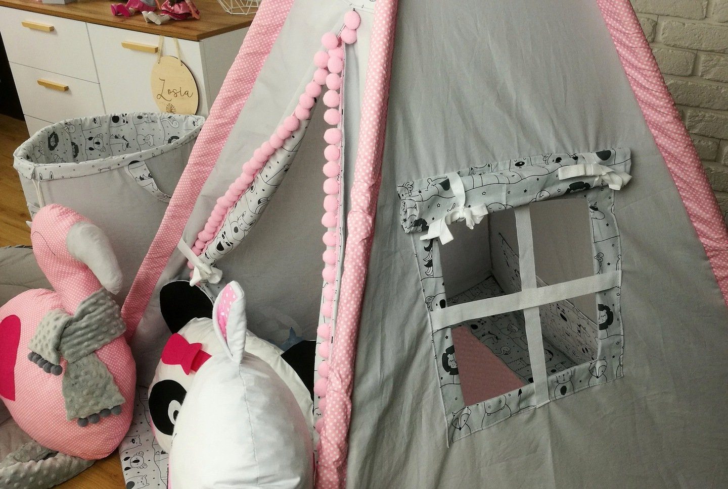 Pamek Tipi-Zelt Tipi Tiere Kissen Spielzelt Komplett SET mit Tieren, Personen: 1 (7 tlg)