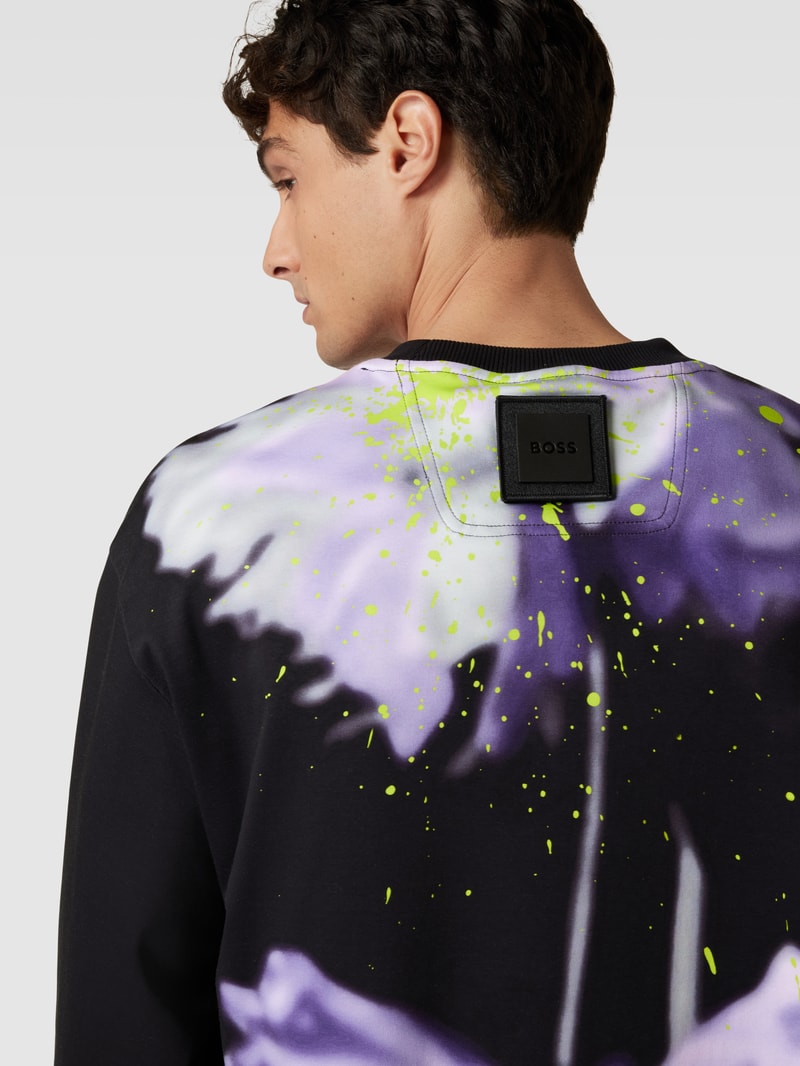 Sweatshirt mit Rundhalsausschnitt Modell 'Salbo Lotus' in schwarz