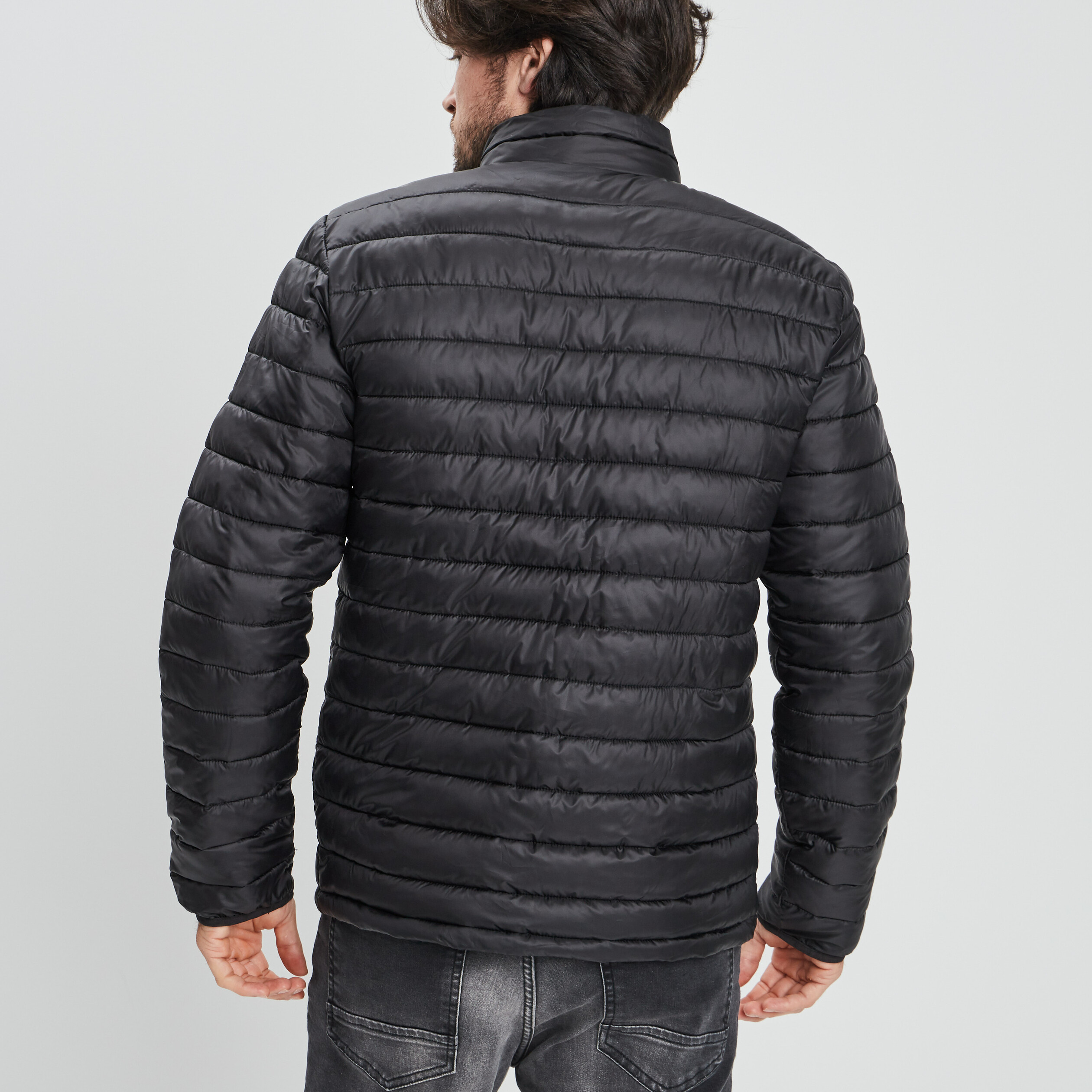 Doudoune droite légère col montant noir homme | La Halle