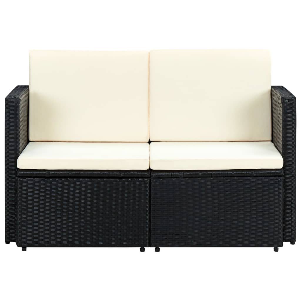 vidaXL Loungesofa 2-Sitzer-Gartensofa mit Auflagen Schwarz Poly Rattan, 1 Teile
