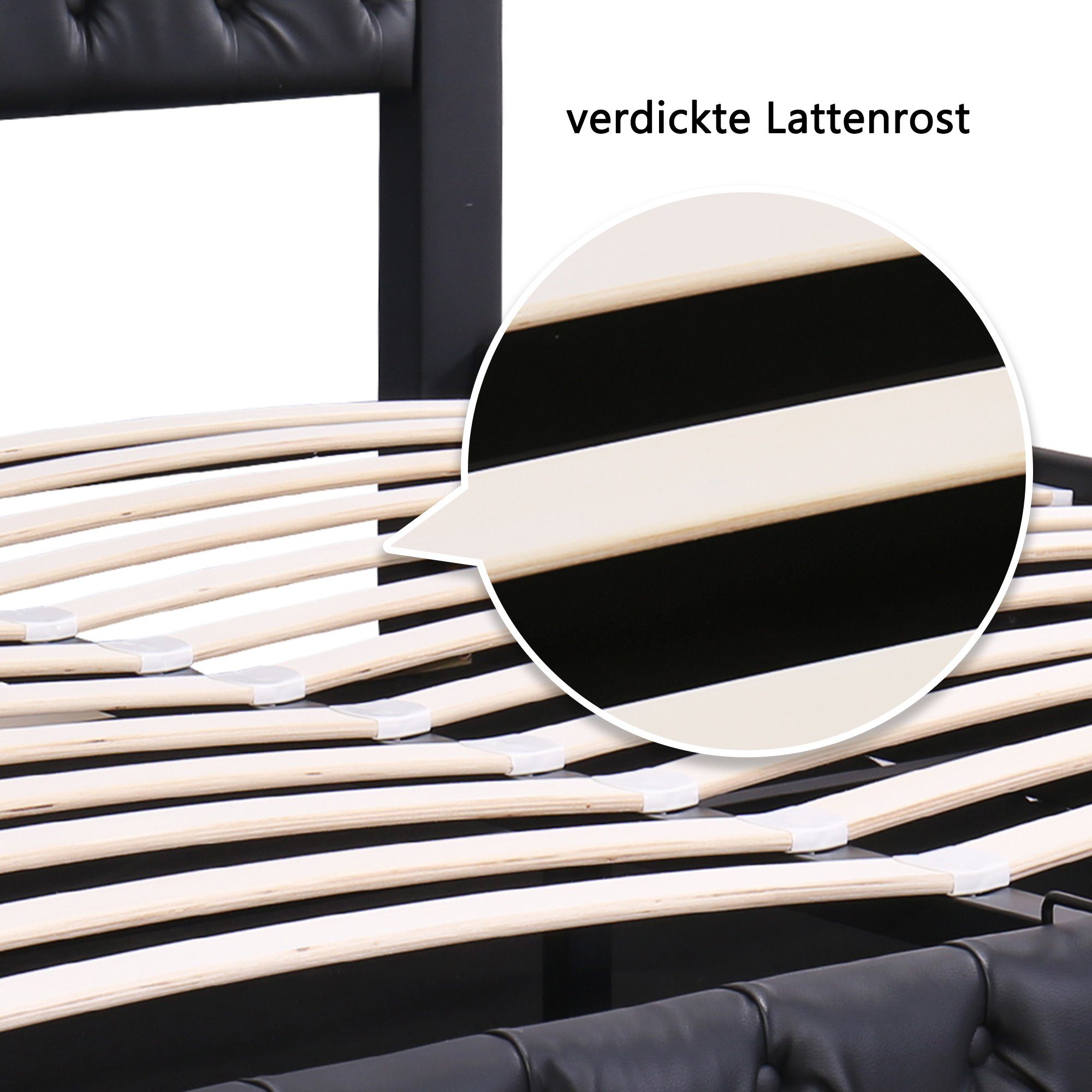 HAUSS SPLOE Polsterbett Polsterbett Funktionsbett Doppelbett Bettrahmen Bettgestelle (Kunstleder, Hydraulisch 140 x 200 cm/180 x 200 cm), Funktionsbett mit Lattenrost und Stauraum, Mit LED-Beleuchtung