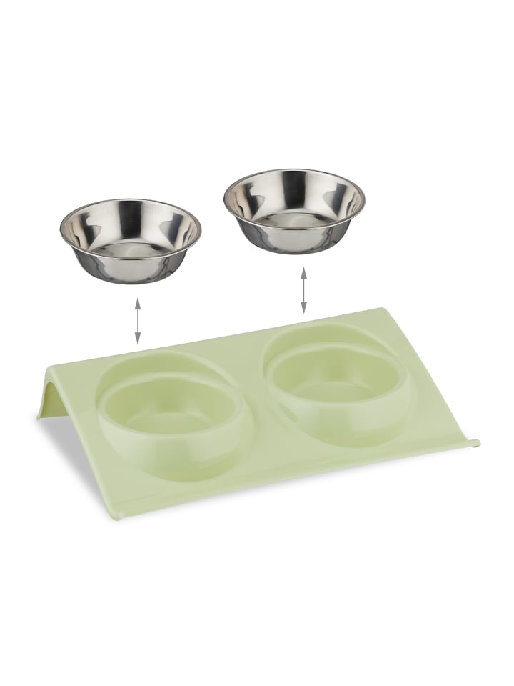 relaxdays 2 x Doppelnapf in Grün/ Silber - (B)29 x (H)6,5 x (T)19 cm günstig kaufen onesize