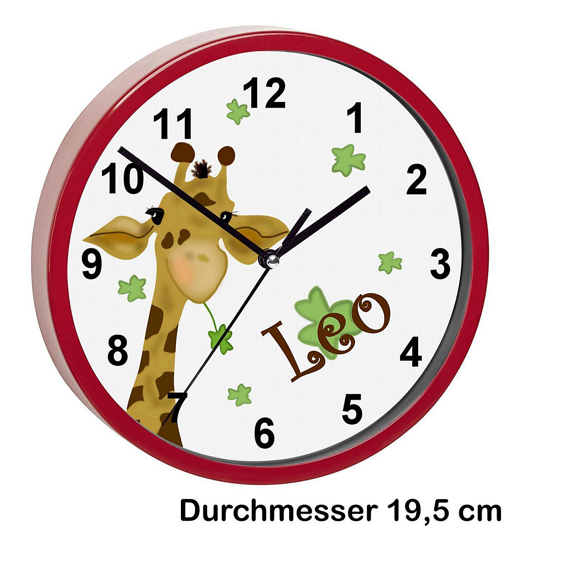 Kinder Wanduhr laufruhig personalisiert mit Name Giraffe