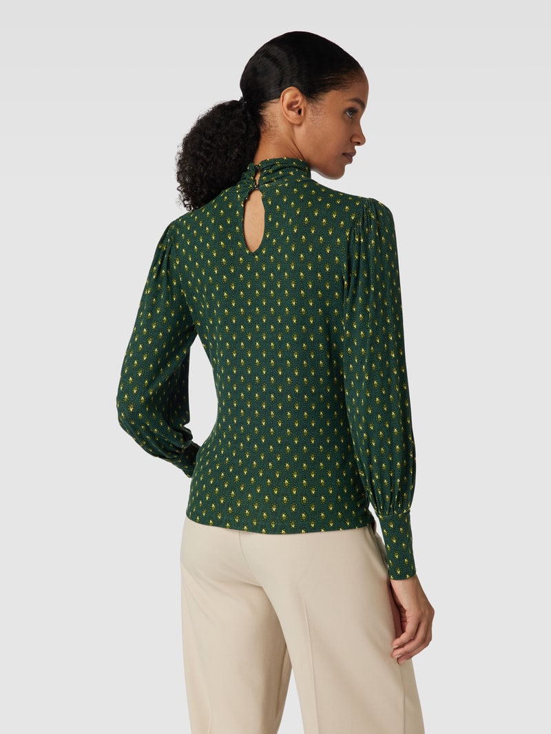 Longsleeve mit Allover-Muster und Stehkragen in dunkelgrün