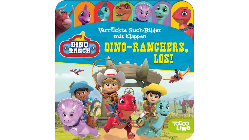 Dino Ranch - Verrückte Such-Bilder mit Klappen - Dino-Ranchers, los! - Pappbilderbuch mit 17 Klappen