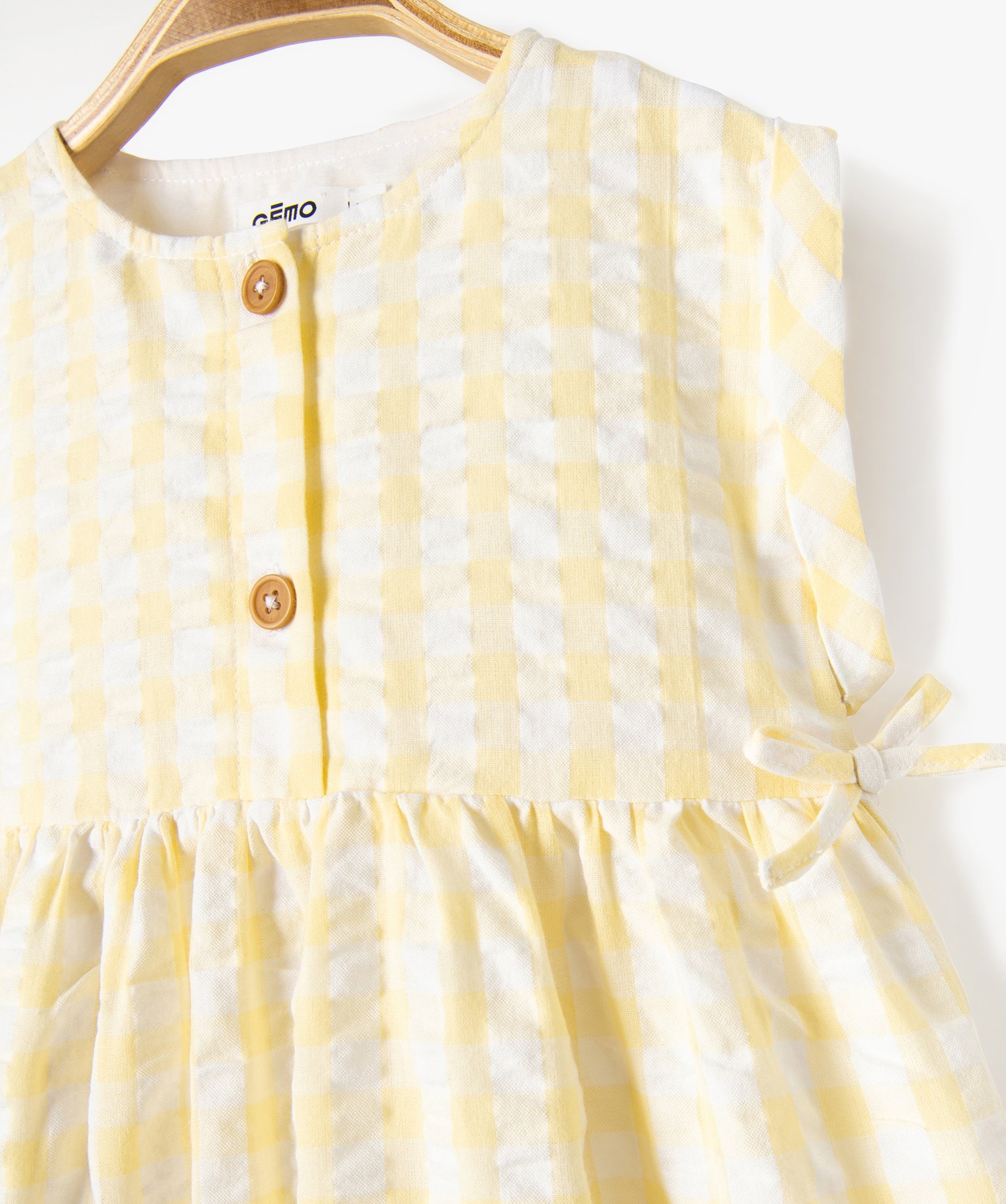 Robe bébé fille rayée en voile de coton texturé jaune | GEMO