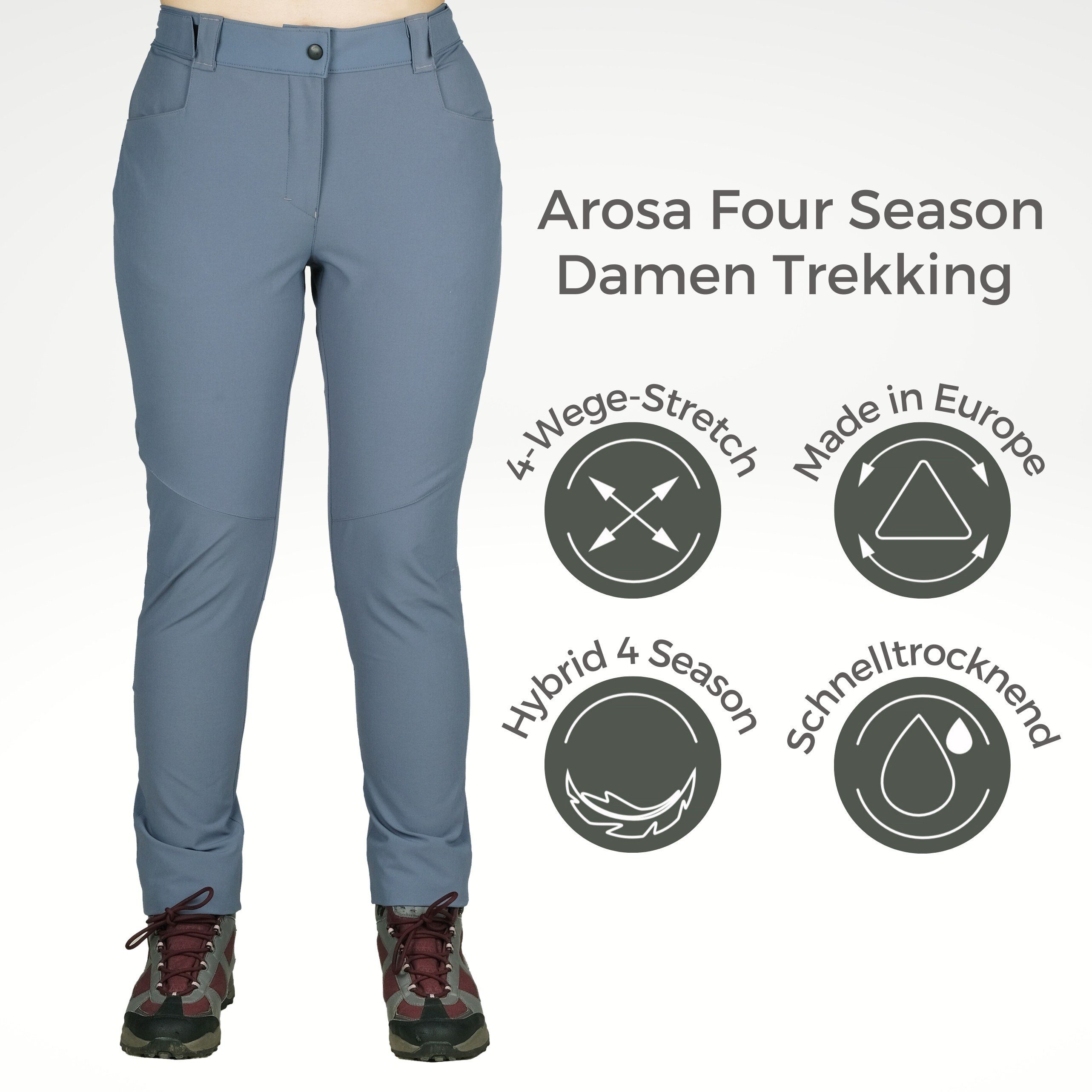 Kaymountain Trekkinghose Damen Wander Outdoor Hose Arosa Hybrid four Season Sky Blue 48