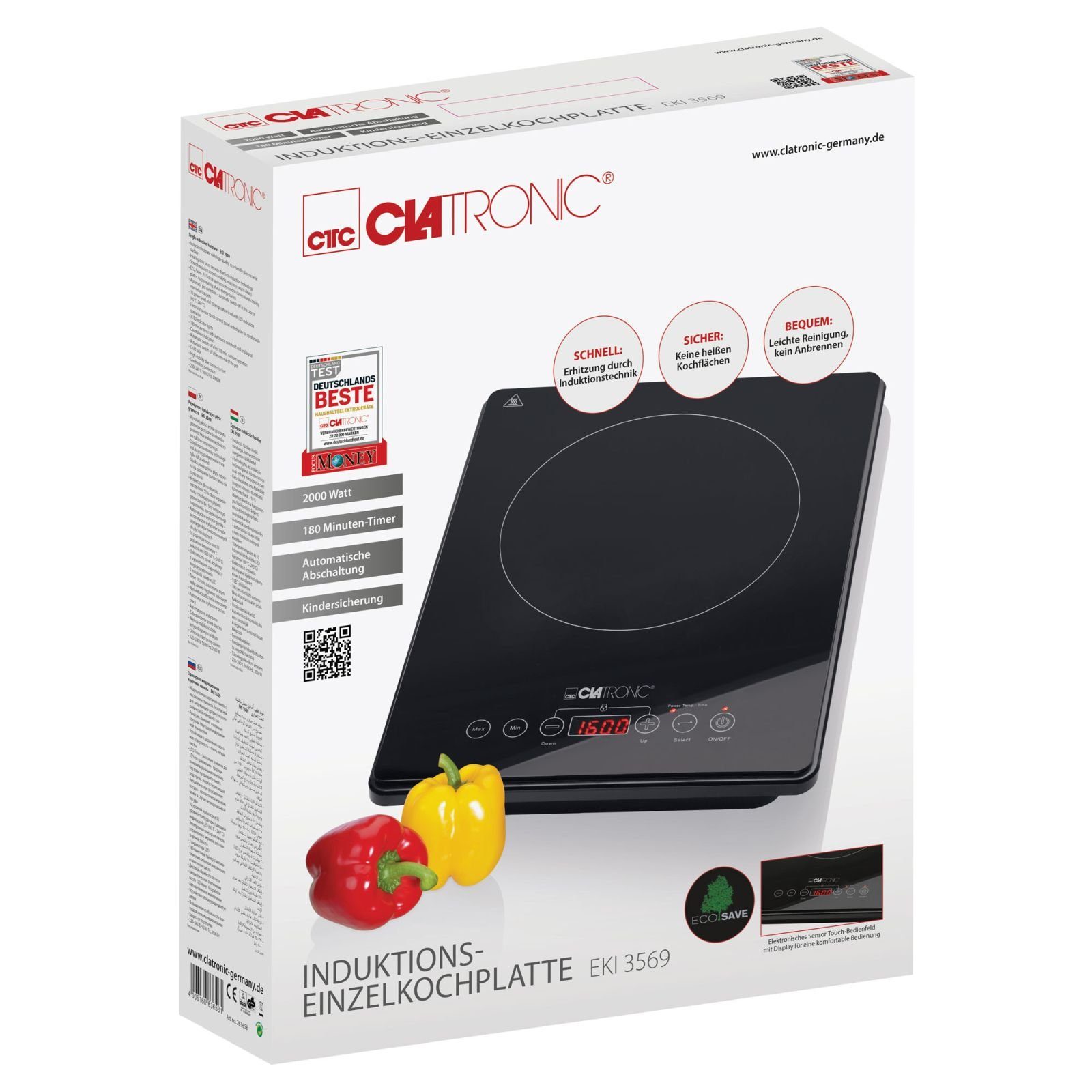 CLATRONIC Einzelkochplatte CLATRONIC Kochplatte Einzelkochplatte Induktion-Platte 2000 W EKI 3569