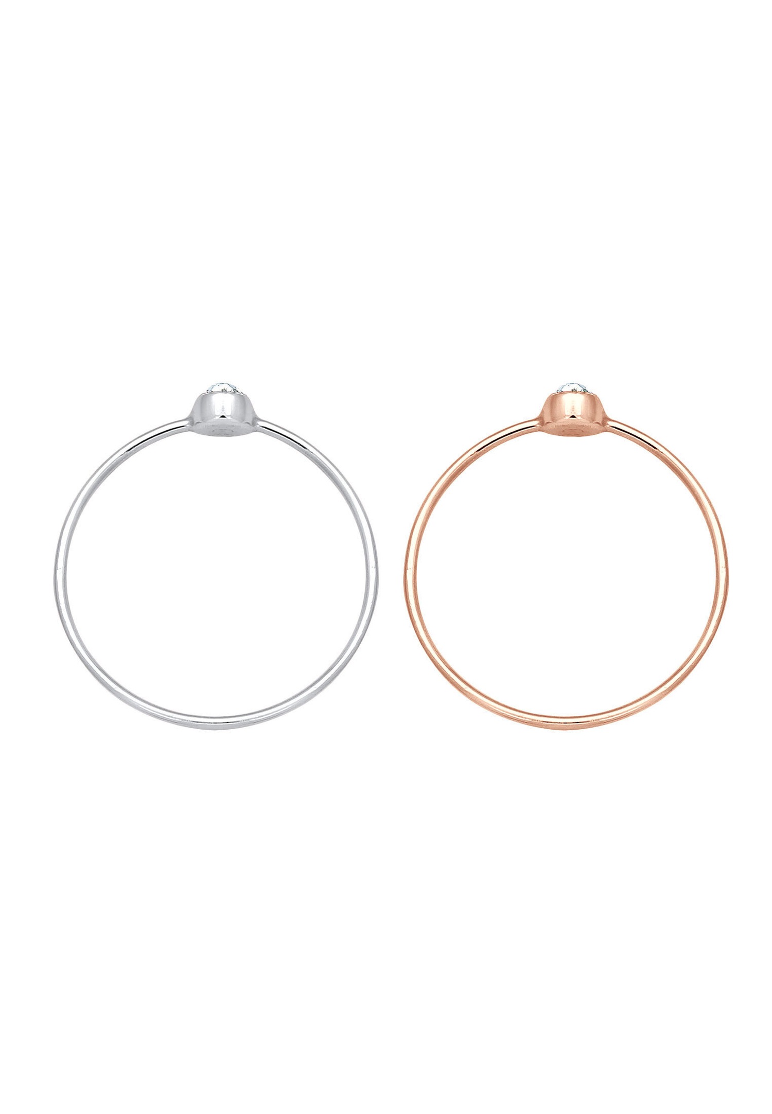 Conjunto apilable de 2 pendientes solitario básicos bicolor con cristal de Elli para mujer, en plata de ley 925 chapada en oro.