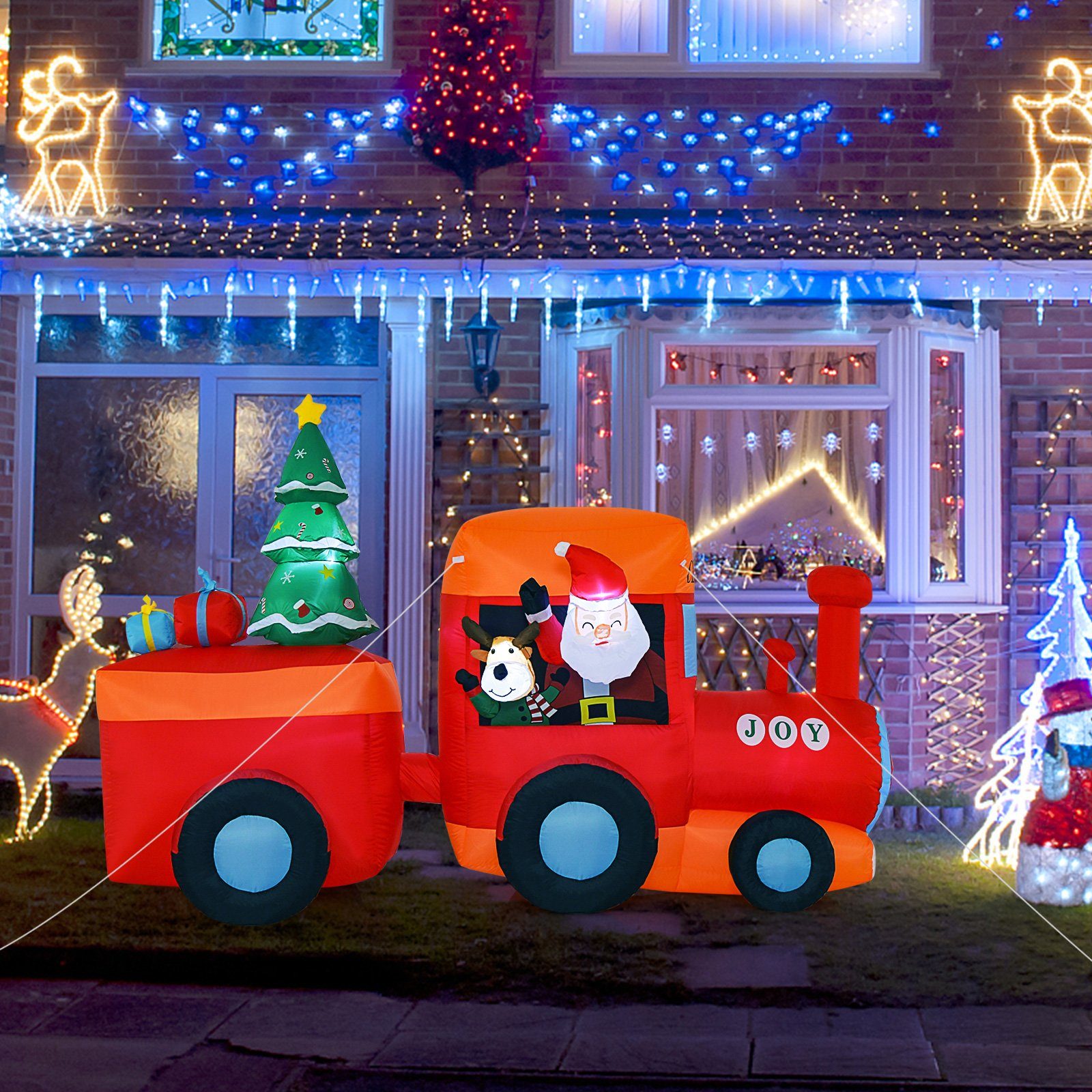 COSTWAY Weihnachtsfigur Aufblasbare Weihnachten Deko Weihnachtsmann, LED