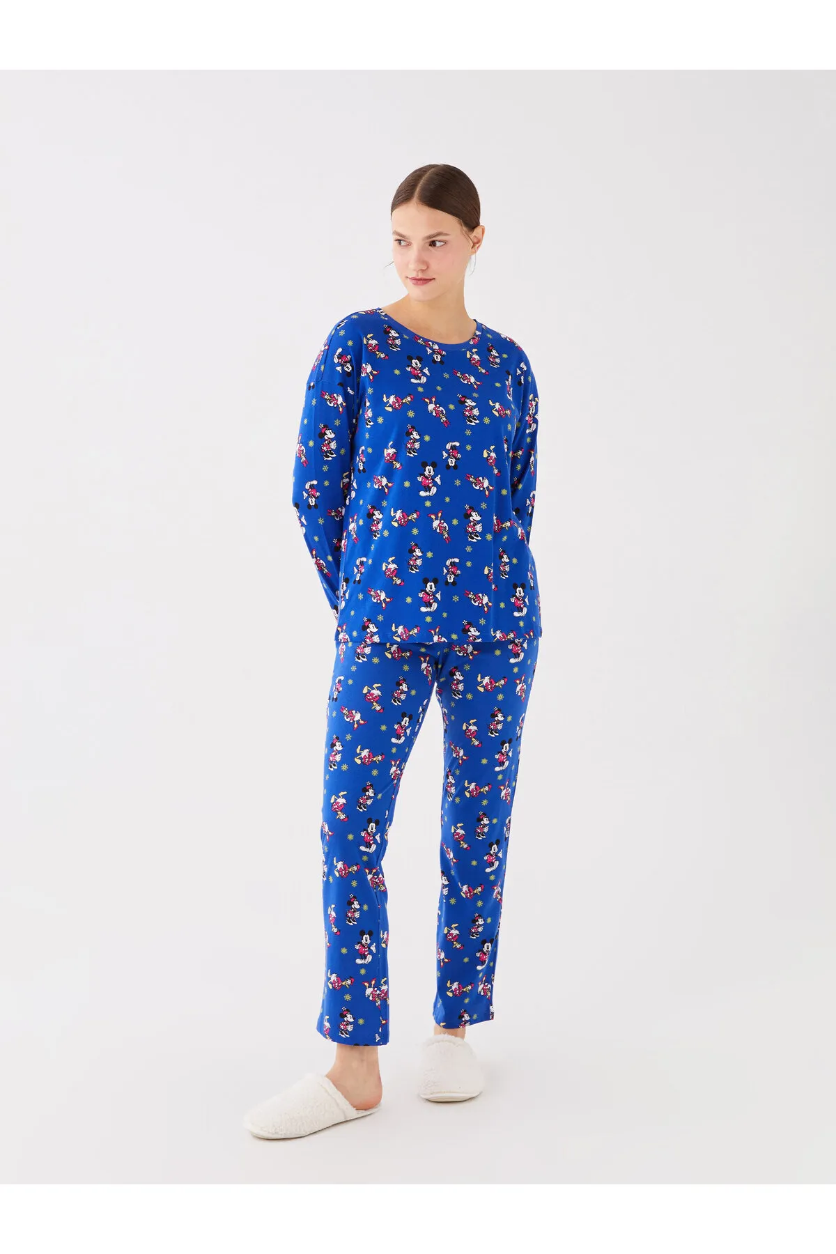 LC Waikiki  Disney-bedrucktes, langärmliges Damen-Pyjama-Set mit Rundhalsausschnitt