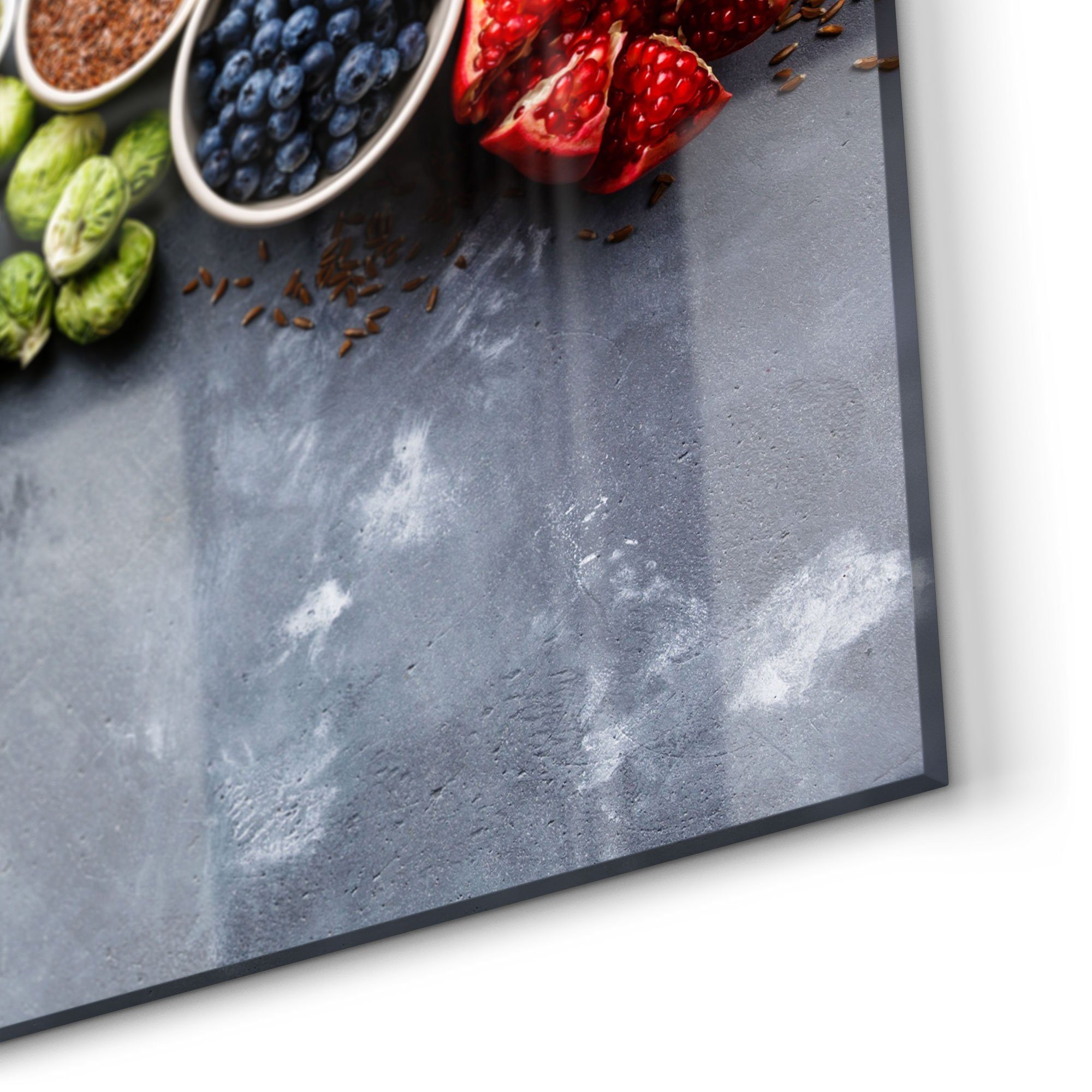 DEQORI Küchenrückwand 'Auswahl an Superfood', Glas Spritzschutz Badrückwand Herdblende