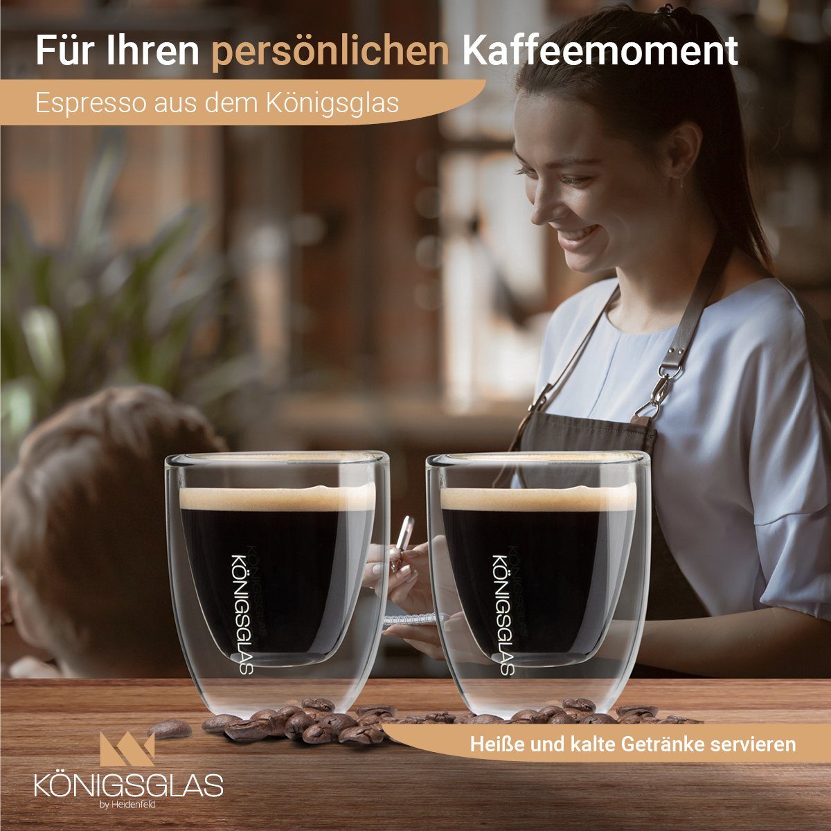 Königsglas Espressoglas Espresso Glas Set 80 ml doppelwandige Espressotassen, Thermogläser, handgefertigte Kaffee Gläser 2/4er Set Cappuccino Latte Macchiato