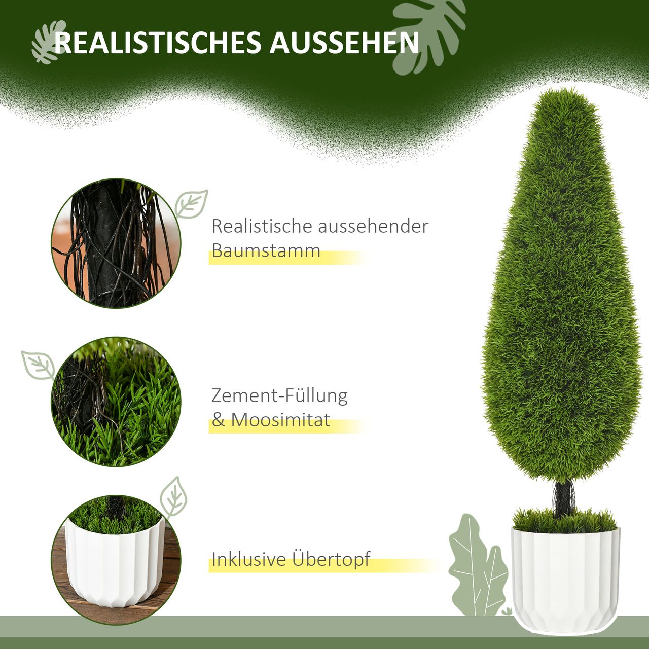 HOMCOM Kunstpflanze Zypresse 2er-Set 90 cm Künstliche Pflanzen Kunstbaum im Topf