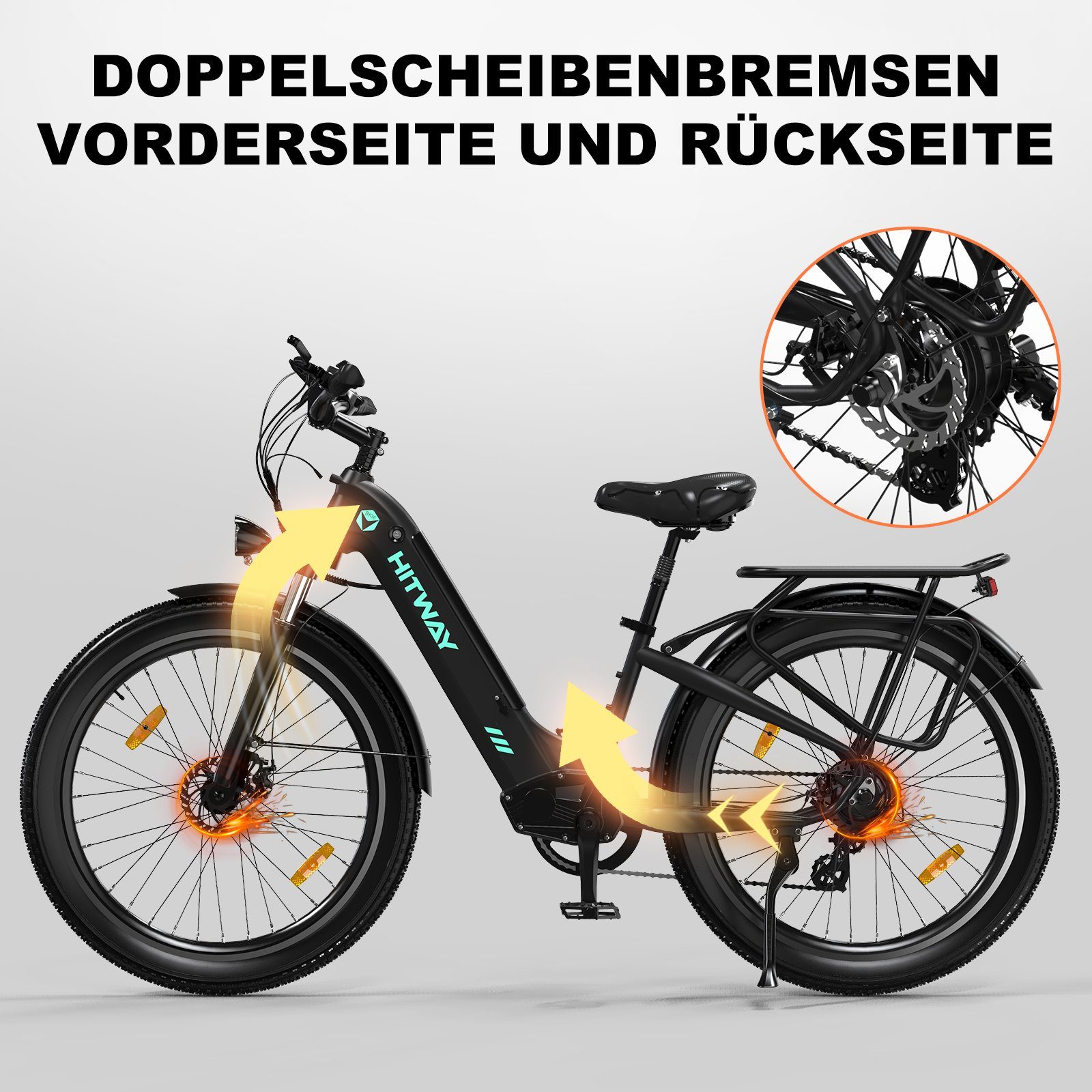 HITWAY E-Bike 26X3.0 Elektrofahrrad, E-Mountainbike 48V 18 Ah MTB max. 55–80 km, 7 Gang Shimano Altus Schaltwerk, Kettenschaltung, Mittelmotor, Ladegerät/ Pumpe/Fahrradschloss/für Damen und Herren 170 - 190 cm