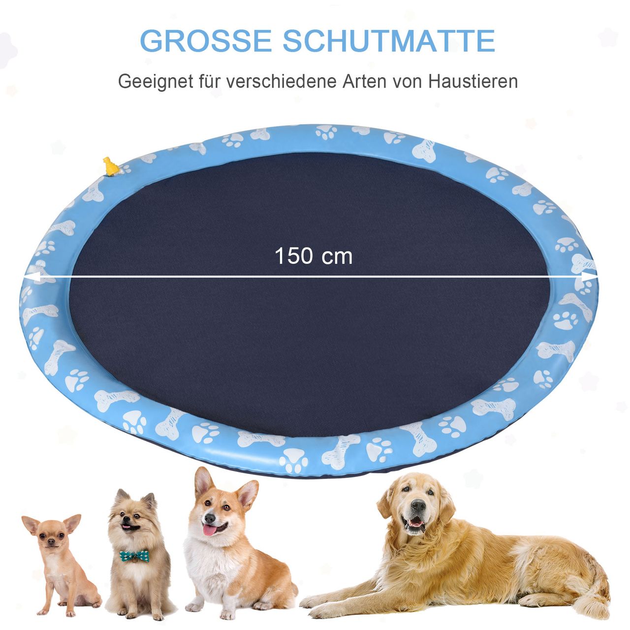 PawHut 150 cm Splash Sprinkler Pad für Hunde Spritz Anti-Rutsch Outdoor PVC