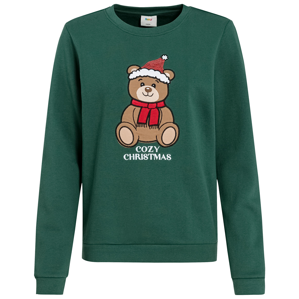Damen Weihnachtssweatshirt mit Applikation dunkelgrün