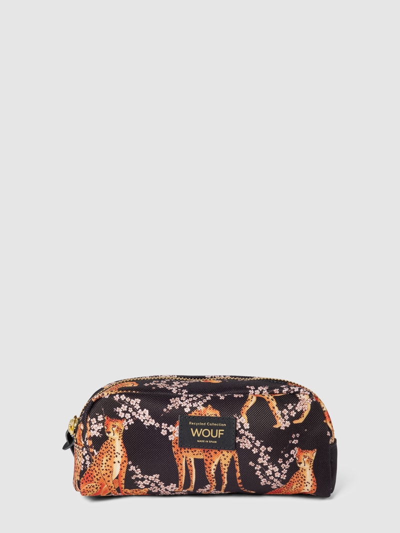Kosmetiktasche mit Allover-Muster Modell 'Salome' in schwarz