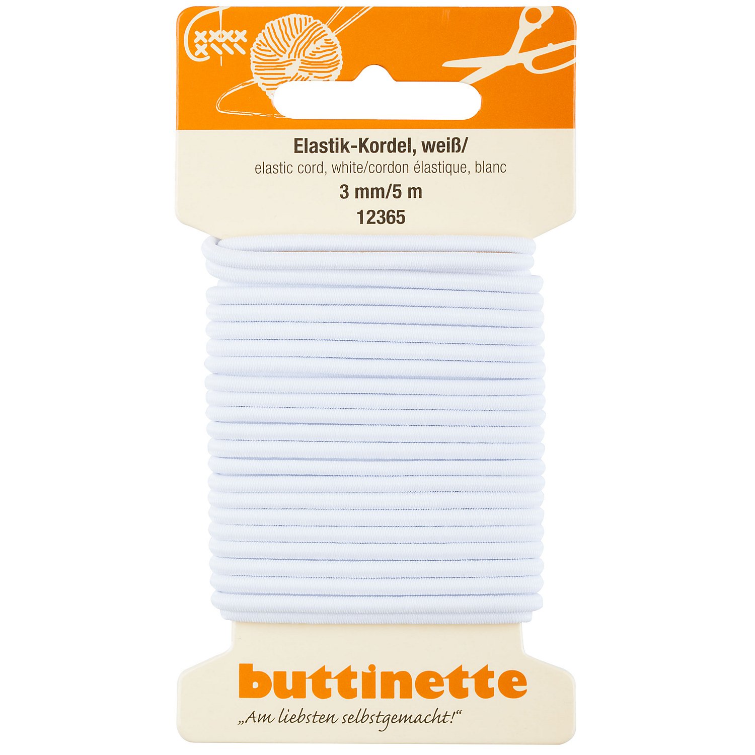 buttinette Elastik-Kordel, weiß, Stärke: 3 mm, Länge: 5 m