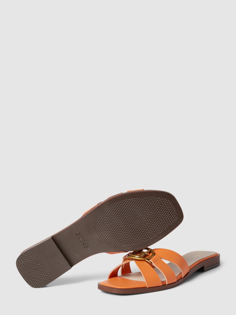 Pantoletten aus Leder mit Label-Detail Modell 'SYMO' in orange
