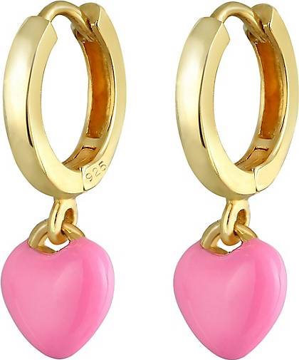 Elli Ohrringe Kinder Herz Creole Rosa Emaille Cute 925 Silber