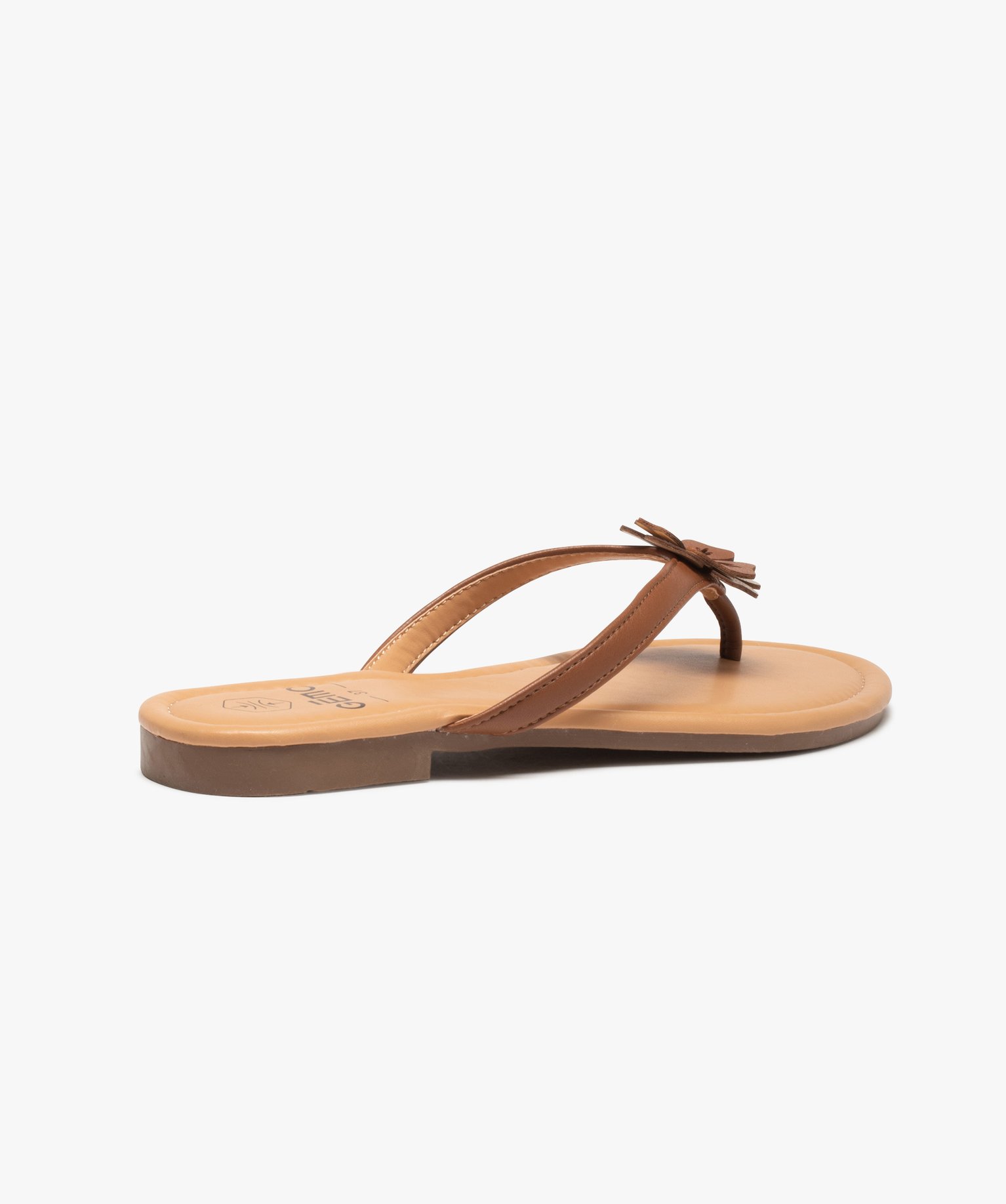 Tongs femme à petit talon plat et fleur sur l’entre-doigts marron | GEMO