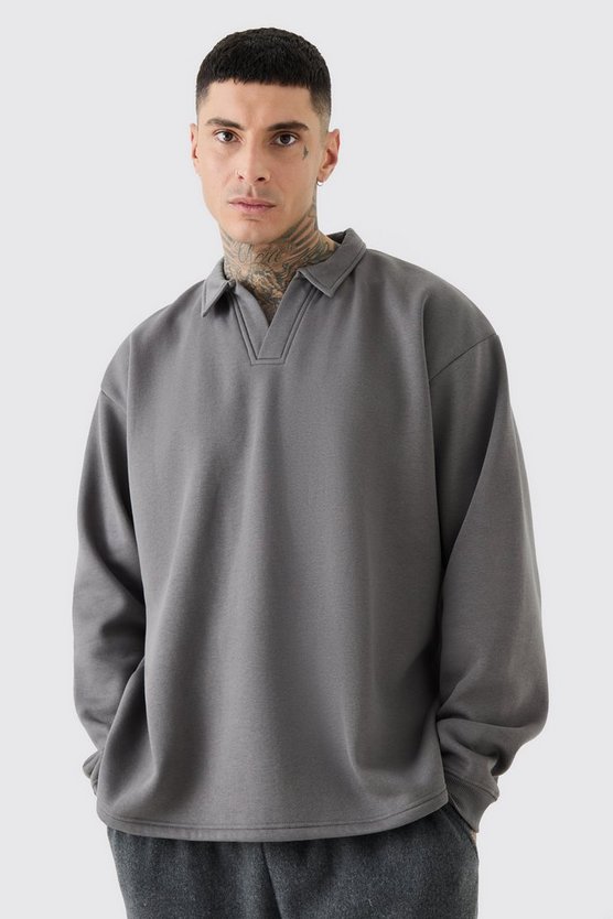 Tall Oversize Rugby Sweatshirt-Poloshirt