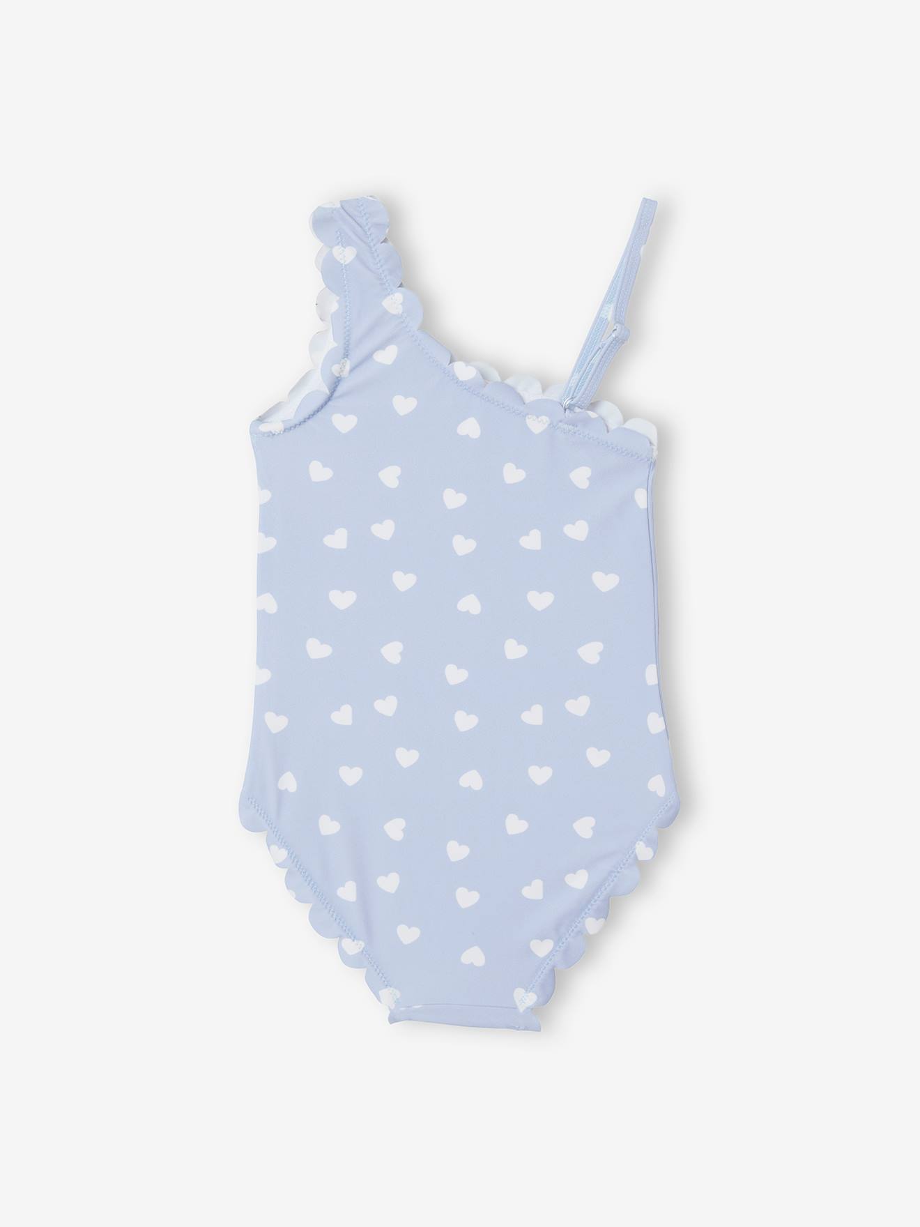 Maillot de bain 1 pièce fille cœurs + chouchou bleu clair