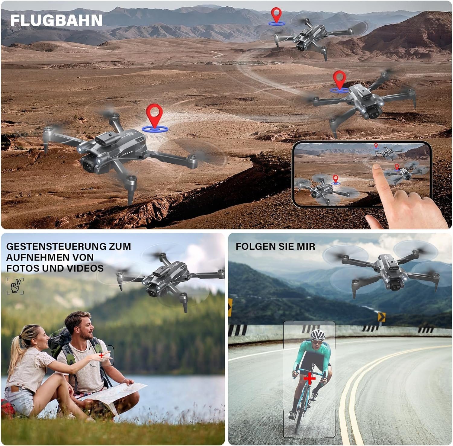 Arulis C9MIX Drohne, mit 2 Kamera, FPV WiFi Bürstenloser Motor, Drohne (1080P+480P, Mit 3 Akkus 45Minuten Flugzeit für Drohnen Anfänger Spielzeug Geschenk)