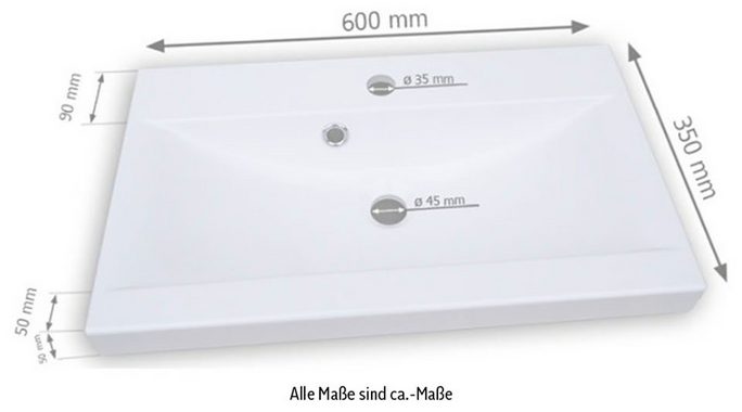 welltime Badmöbel-Set Lorca, (4-St), Badezimmer Badmöbel Set Lorca XL 60cm Waschbecken Unterschrank