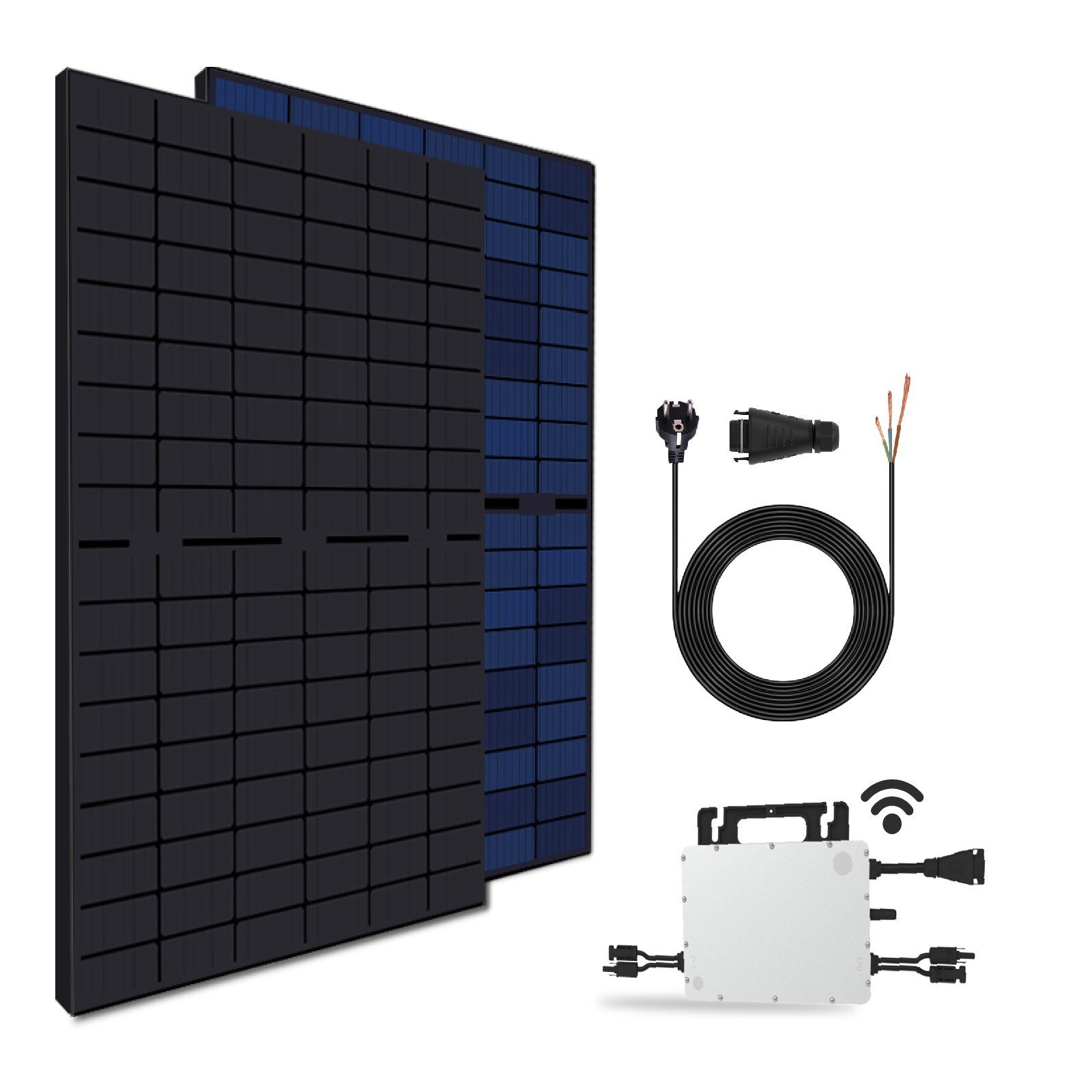 EPP.Solar Solaranlage 860W Photovoltaik Sunpro Bifacial Monokristalline Balkonkraftwerk, Hoymiles HMS-800-2T (Die Freigabe der Verbindung für 2 Module) Upgradefähiger WLAN Mikrowechselrichter, Wasserdichtigkeitsklasse, Antireflexbeschichtung, Stecker