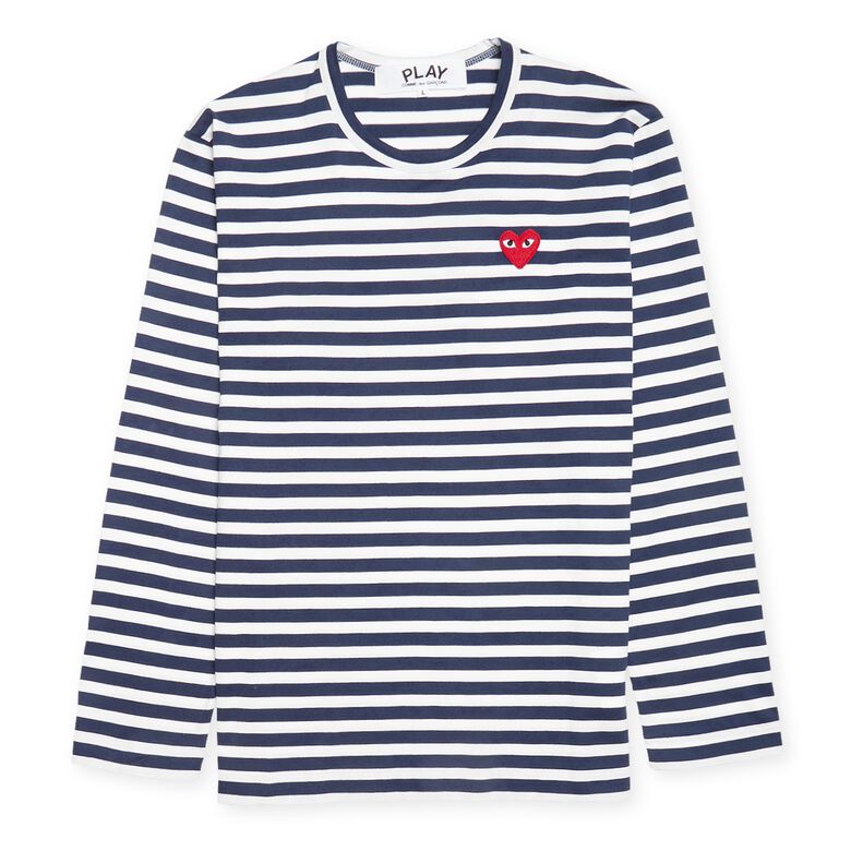 Comme des Garcons Play Play Red Heart Striped Long Sleeve T-Shirt navy/white