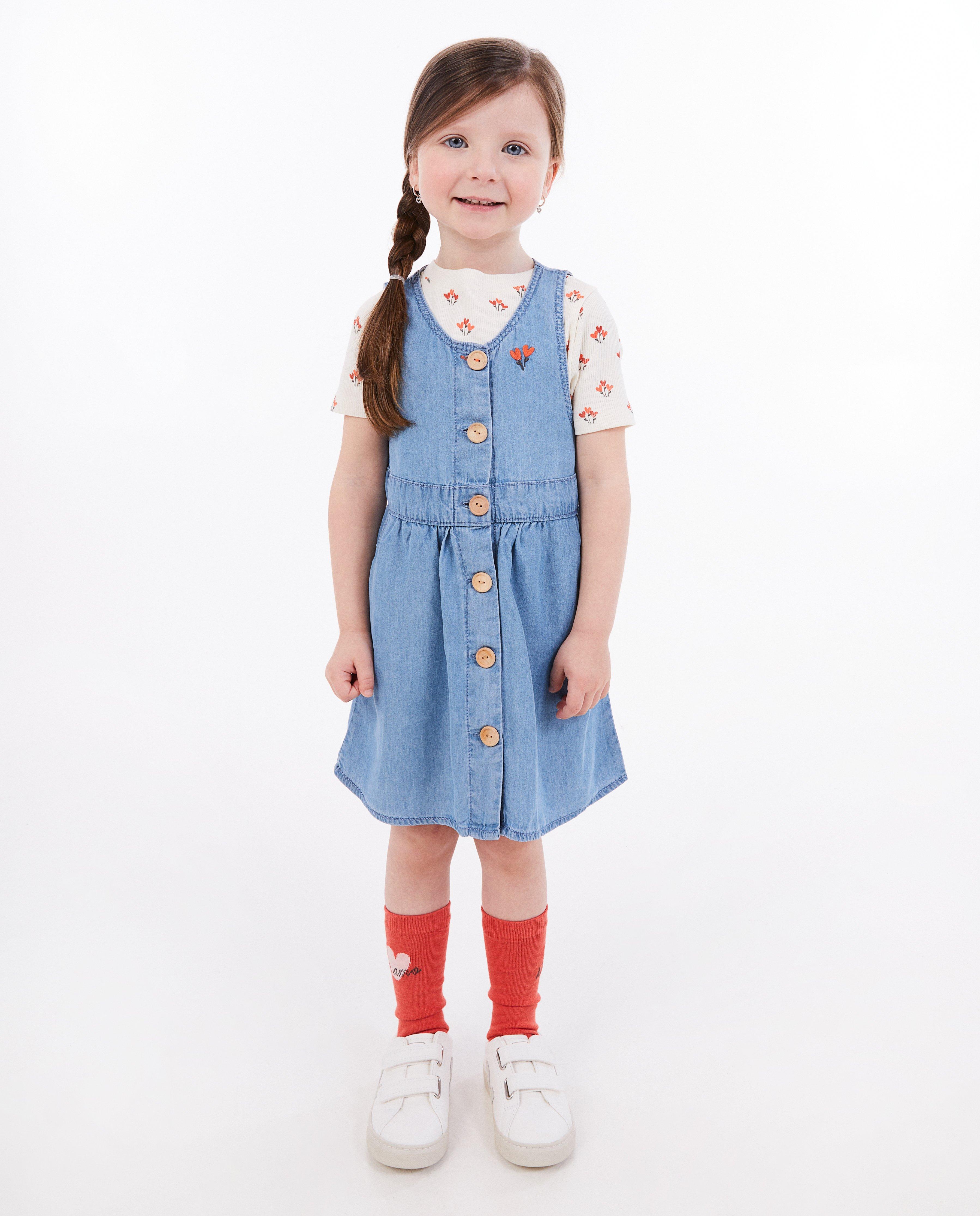 Rochie Samson din denim cu flori brodate albastru deschis