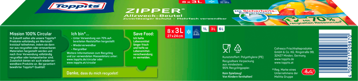 Zipper Allzweckbeutel 3 L, 8 St