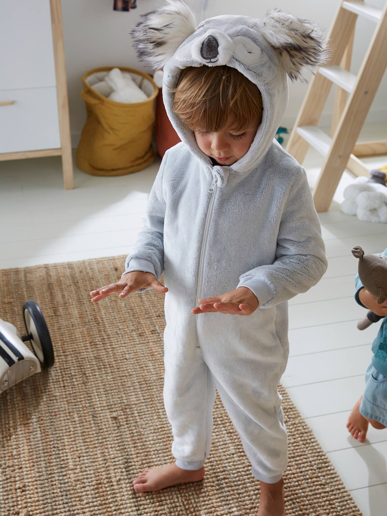 Surpyjama koala en velours enfant gris clair chiné