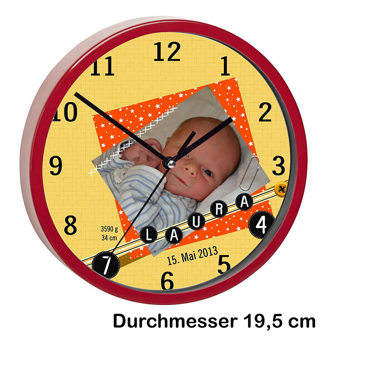 Kinder Wanduhr personalisiert mit Name Scrapbooking orange